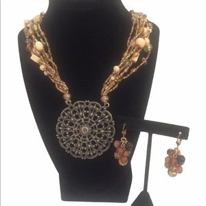 Beautiful Multi Strand Glass Necklace & Earrings